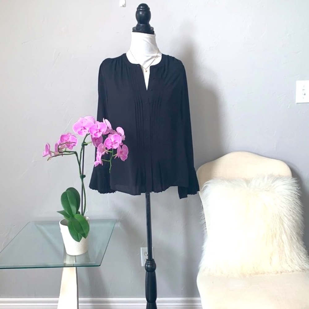 White House Black Market Black Ruffle Sleeve Top